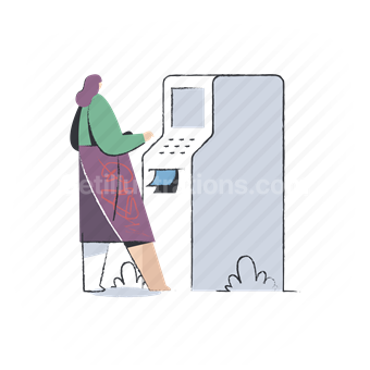 financial, atm, machine, cash, woman